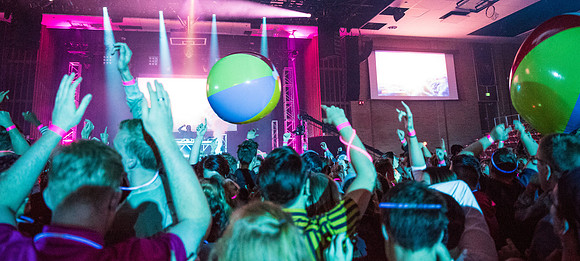 First Friday is a campus event to kick off the new semester with activities, inflatables, food, and dancing. Fall Semester.