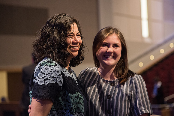 BYU-Idaho Devotional. Guest Speaker Reyna Aburto, Second Counselor in the General Relief Society, greeting the students after her talk. Spring Semester.