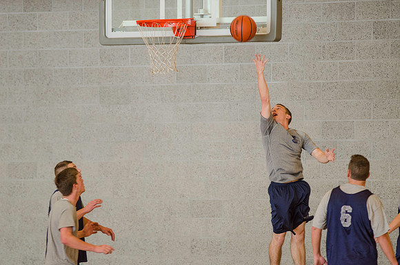 BYU-Idaho students playing basketball at the I-Center on campus