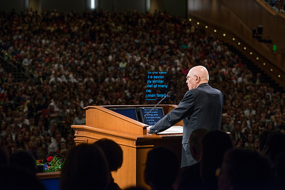 Elder Dallin H. Oaks speaks at devotional in the BYU-Idaho Center. BYU-Idaho photo by Michael Lewis