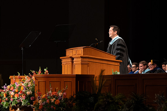 Trevor Rowe, Associate Dean, speaking at the convocation for the College of Education & Human Development