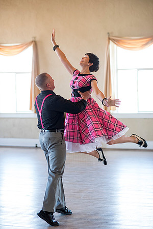 Adam and Jennifer Anderson dancing at the Woodman Ballroom for Online Recruiting marketing material.