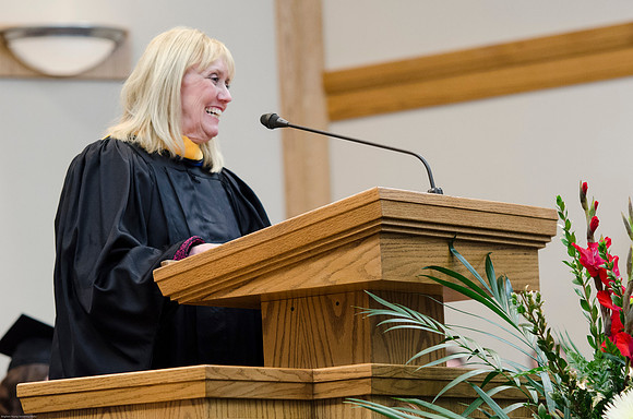 VJ Lammons of the Department of Home and Family, speaks to students at the College of Education and Human Development Convocation.