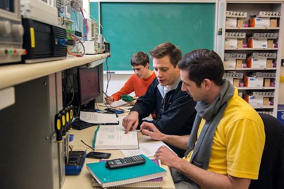 Students work and study in the Electrical Engineering labs in the Austin Building.