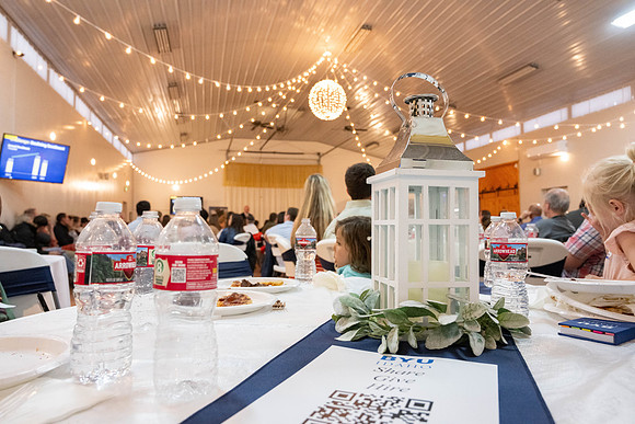 Alumni in the Cache Valley area gather at Eagles Landing Event Center, in Smithfield, Utah and get the chance to listen to and meet President Meredith.