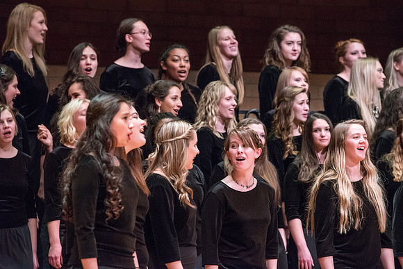 The Brigham Young University-Idaho choirs and ensembles perform in a concert together.