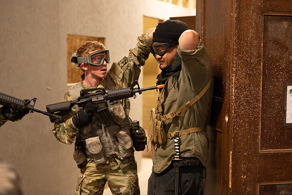 ROTC practices military tatics in an Advantage Airsoft facility.
