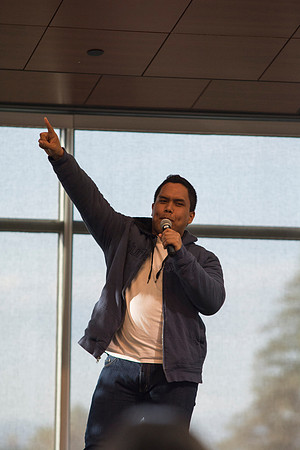 A contestant in The Last Voice Standing performs on the Crossroads stage during the 2014 Spring Semester.
