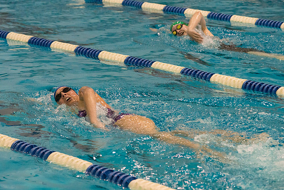 BYU-Idaho swimmers swim in the championship held in the Hart Building