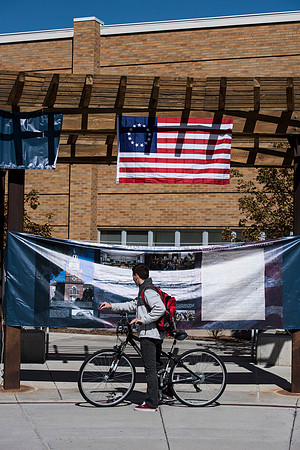 500 flags displayed in the Central Quad on Constitution Day.