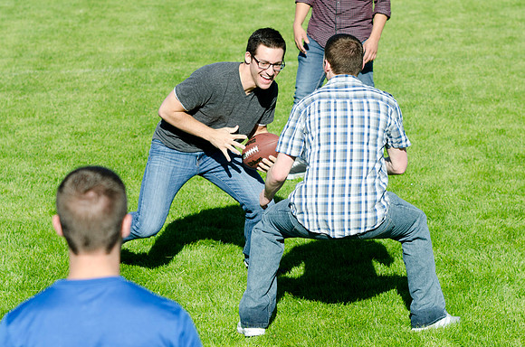 No score is kept during this lighthearted game of touch football.