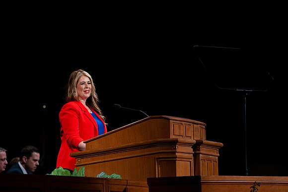 Giving the introduction to Sister Hall.