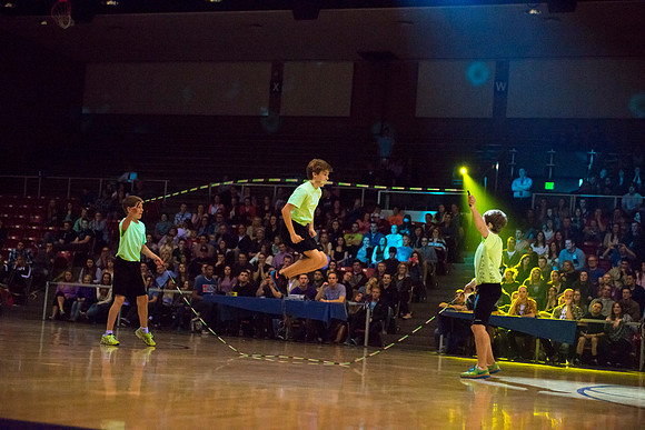 Brigham Young University-Idaho students, faculty and guests participate in the annual slam dunk competition held in the Hart Gym. Events included are the three-point shoot-out, a Spirit team performan