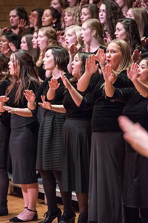The Brigham Young University-Idaho choirs and ensembles perform in a concert together.