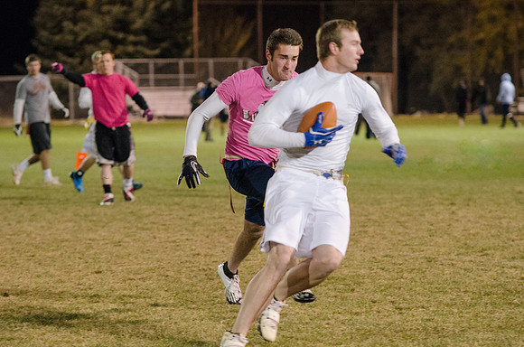 BYU-Idaho students play flag football with the rec sports program on BYU-Idaho campus