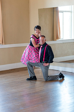 Adam and Jennifer Anderson dancing at the Woodman Ballroom for Online Recruiting marketing material.