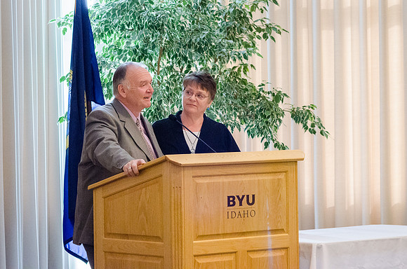 Ricks College Alumni gather together during the Emeritus Breakfast to honor John and Trudy Bidwell.