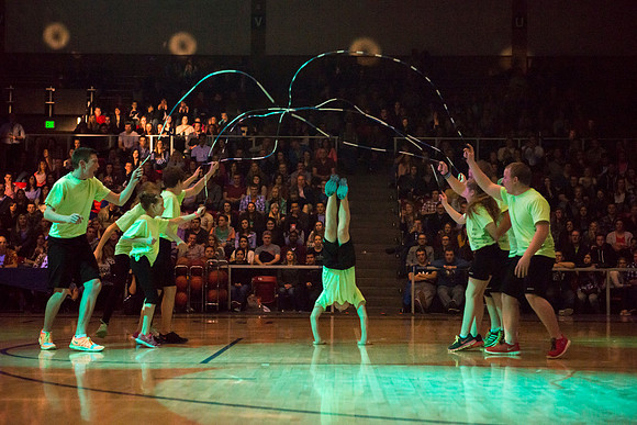 Brigham Young University-Idaho students, faculty and guests participate in the annual slam dunk competition held in the Hart Gym. Events included are the three-point shoot-out, a Spirit team performan