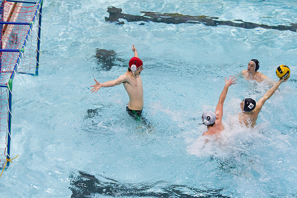 BYU-I students participate in the Competitive Men's Waterpolo league in the Hart Swimming Pool.