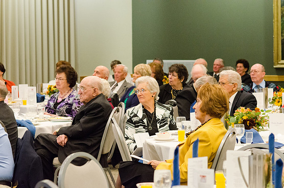 Ricks College Alumni gather together during the Emeritus Breakfast to honor John and Trudy Bidwell.