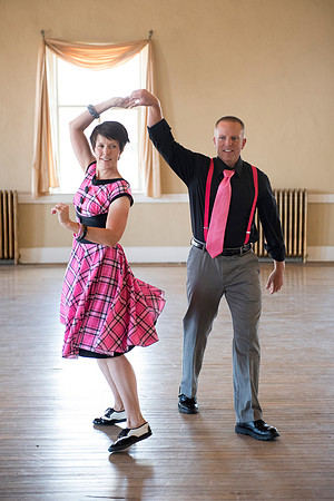 Adam and Jennifer Anderson dancing at the Woodman Ballroom for Online Recruiting marketing material.
