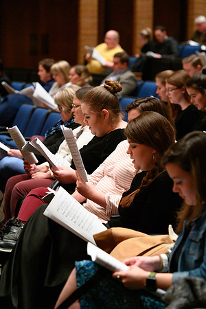 BYU-Idaho students and members of the Rexburg community gather to sing new hymns that have been written by the BYU-Idaho Community. (Students, Faculty/Staff,Community)