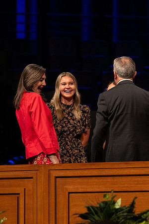 Sister Andrea Muñoz Spannaus and her husband Alin Spannaus speak to students at BYU-Idaho.