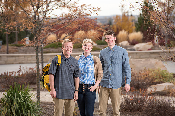 Information Technology students pose on campus for the department webpage.