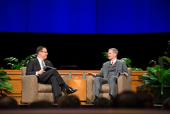 President Gilbert and Elder David A. Bednar Have a Q&A style meeting for the BYU-Idaho employees. Elder Bednar was the President during the transition of Ricks College to BYU-Idaho.