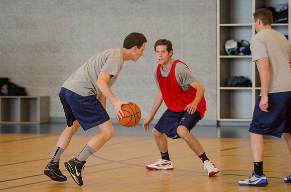 BYU-Idaho students playing basketball at the I-Center on campus