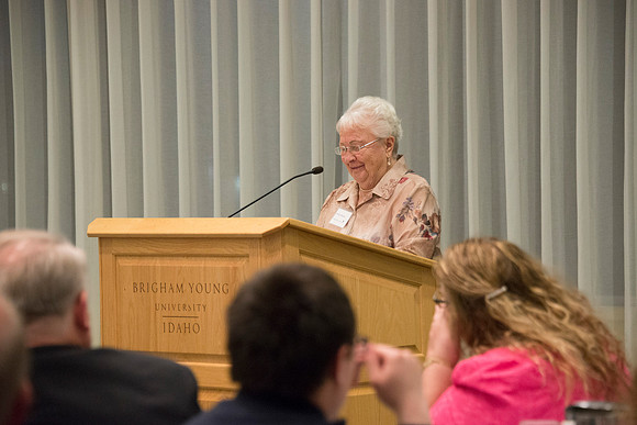 The Eliza R. Snow Society Honors Florence Bowman as she receives the Eliza R. Snow Award.