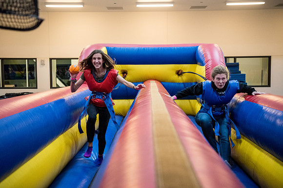 First Friday is a campus event to kick off the new semester with activities, inflatables, food, and dancing. Fall Semester.