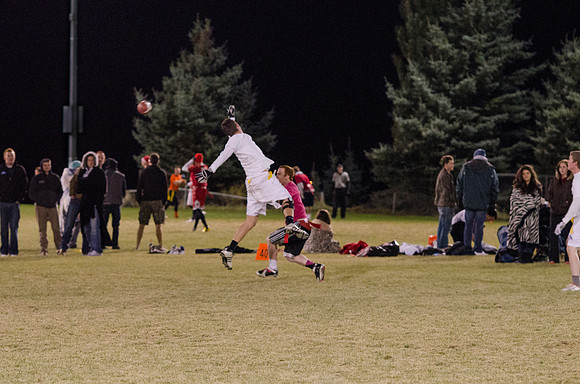 BYU-Idaho students play flag football with the rec sports program on BYU-Idaho campus