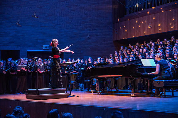 The Brigham Young University-Idaho choirs and ensembles perform in a concert together.