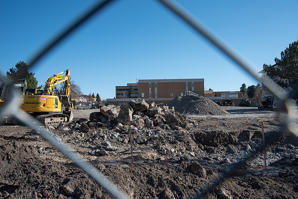 Progress on the new parking lot where the Kirkham Building use to stand.