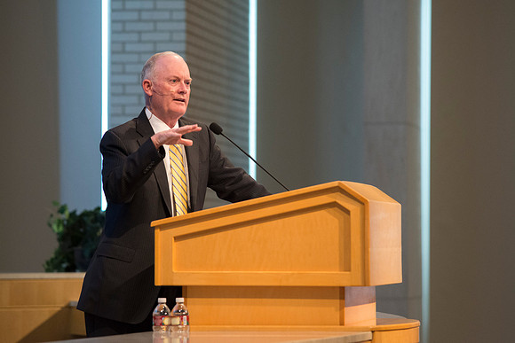 Employees gather in the Taylor Chapel for an All Employee Meeting where President Clark talked about the growth and future of Pathway and Online Learning.
