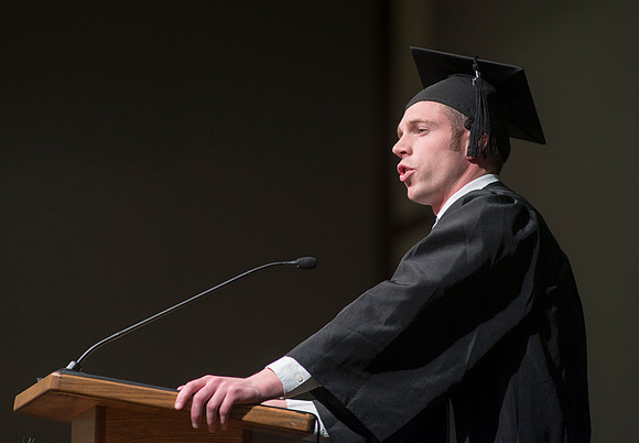 College of Language and Letters Convocation in the Manwaring Center Ballroom. Student speaker, Jacob McRae, Political Science Graduate