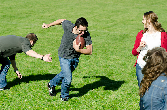 No score is kept during this lighthearted game of touch football.