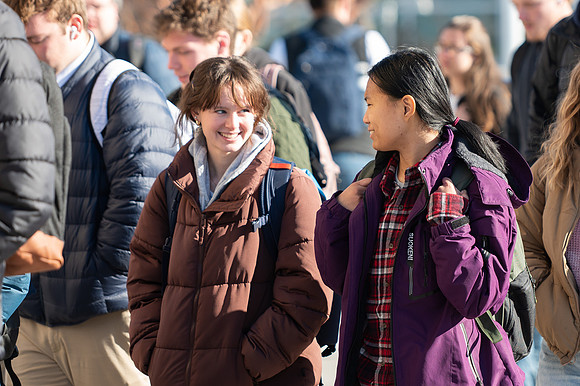 Students attend devotional with Sister Kristin M. Yee.