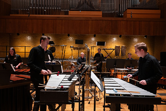 BYUI Percussion rehearsing before a a concert.