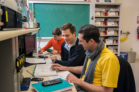 Students work and study in the Electrical Engineering labs in the Austin Building.