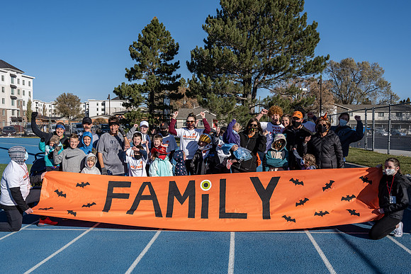 BYU-Idaho employees and their families enjoy a beautiful fall day at the stadium track.