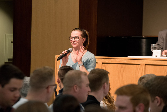 Steve Davis, BYU-Idaho Alumni Director, devotional speaker meet with students before the devotional.