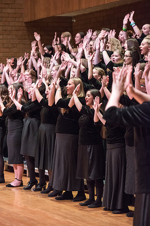 The Brigham Young University-Idaho choirs and ensembles perform in a concert together.