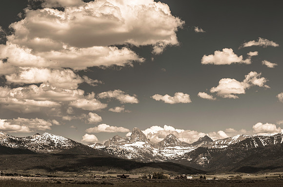 The Grand Teton at 13776 feet is the tallest of the peaks in the Teton Mountain range. View from the Idaho side including the Teton Valley.