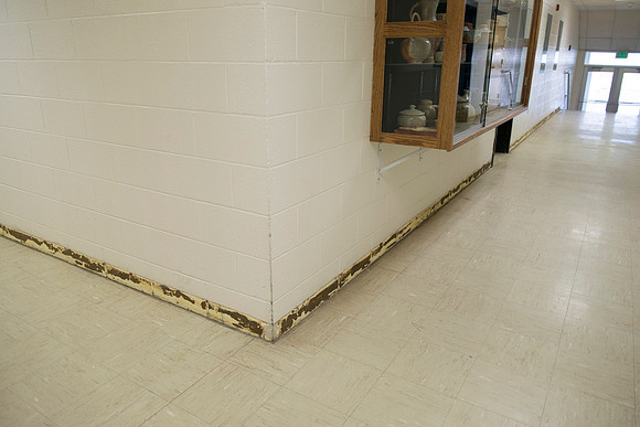 Flooring has been removed to be cleaned and replaced.