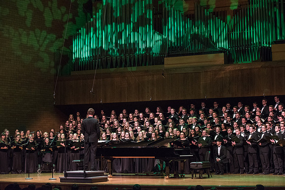 The Brigham Young University-Idaho choirs and ensembles perform in a concert together.