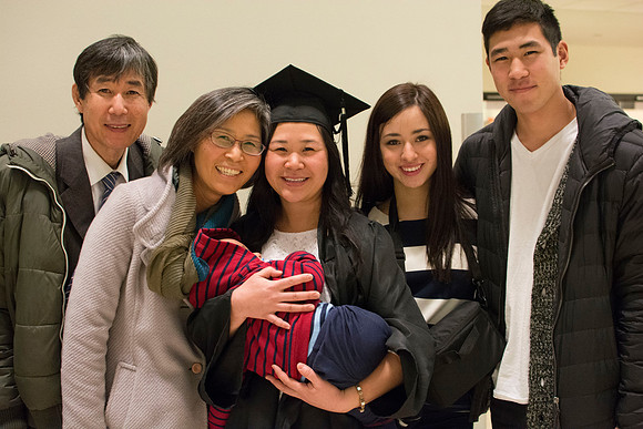 BYU-Idaho Graduate with her family after commencement.