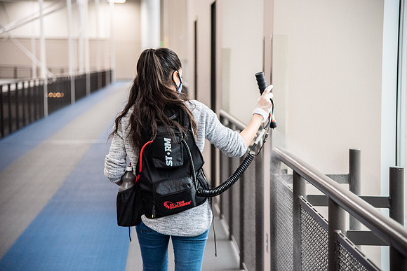 Students sanitizing Oct 2020