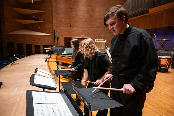 BYUI Percussion rehearsing before a a concert.